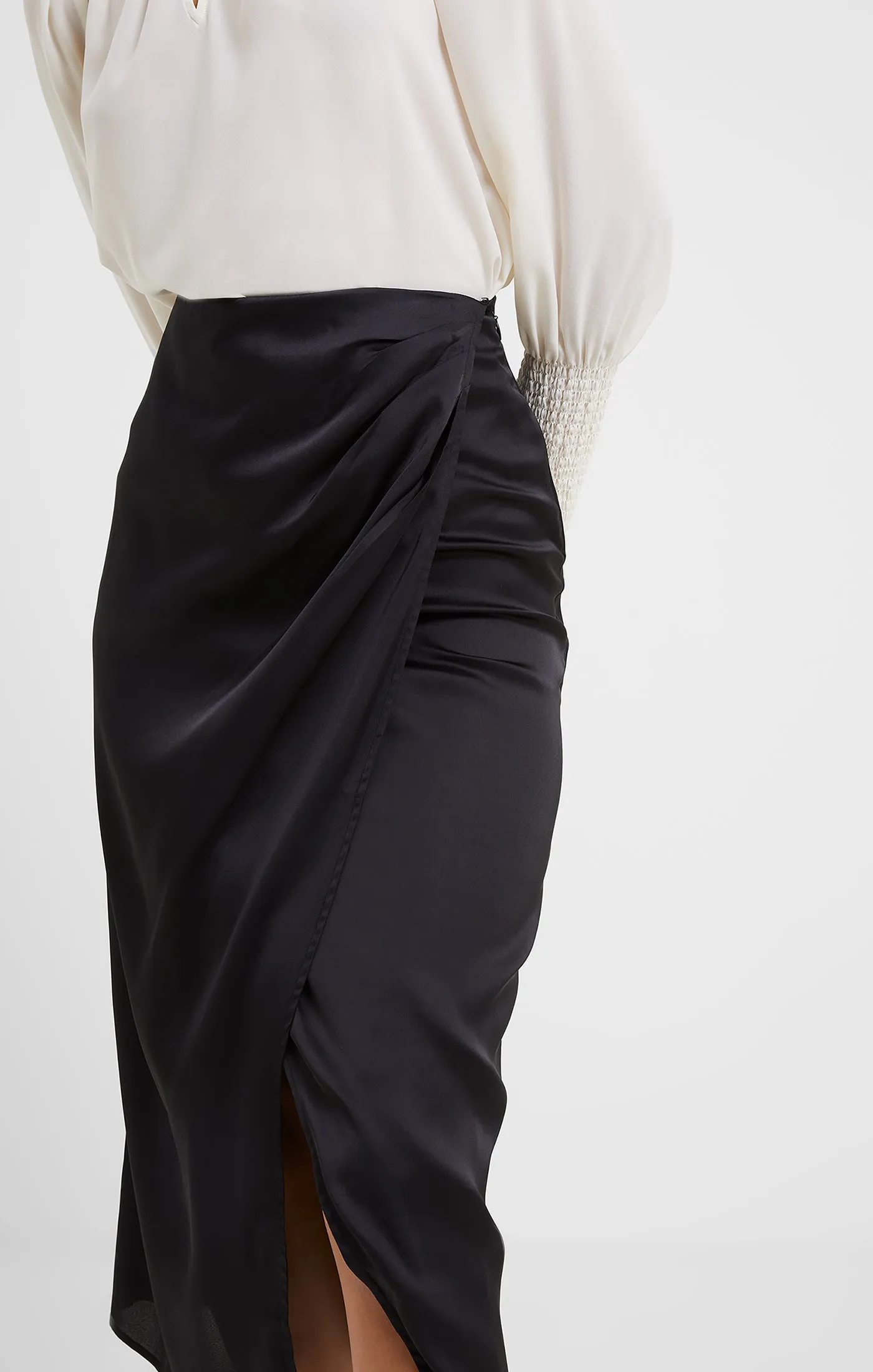 French Connection Inu Satin Midi Wrap Skirt-Blackout-73VAU