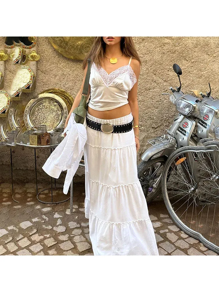 Girlary Woman Skirt Chic Maxi Preppy Style Pleated Korean A-line Elegant Skirt Romantic Sweet All-match Tide High Street Gyaru Aesthetic