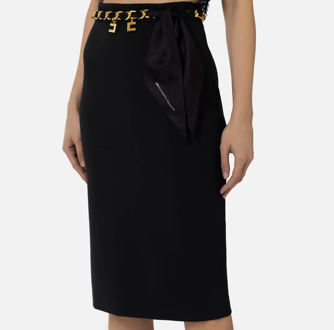 GOT1141E2 Stretch crepe midi skirt