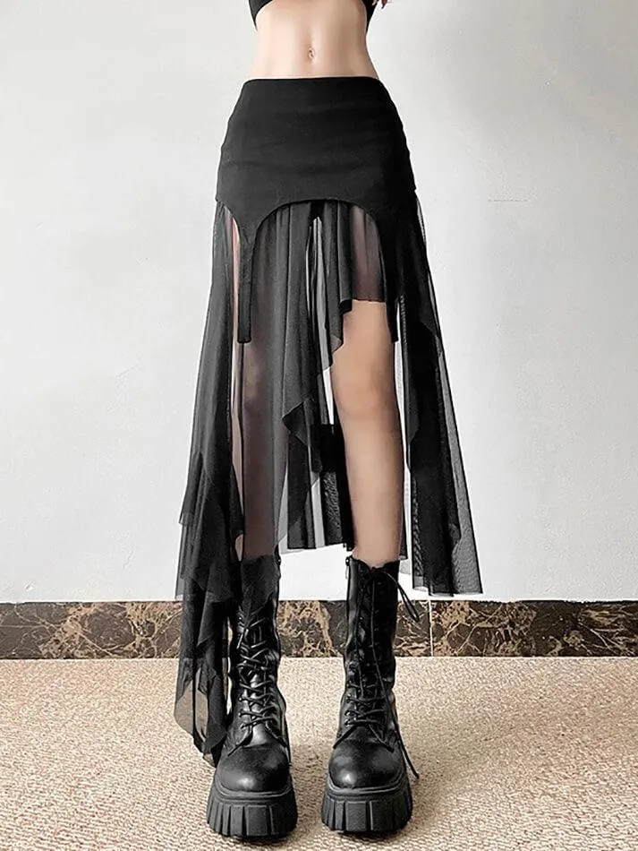 Goth Asymmetrical Mesh Mini Skirt