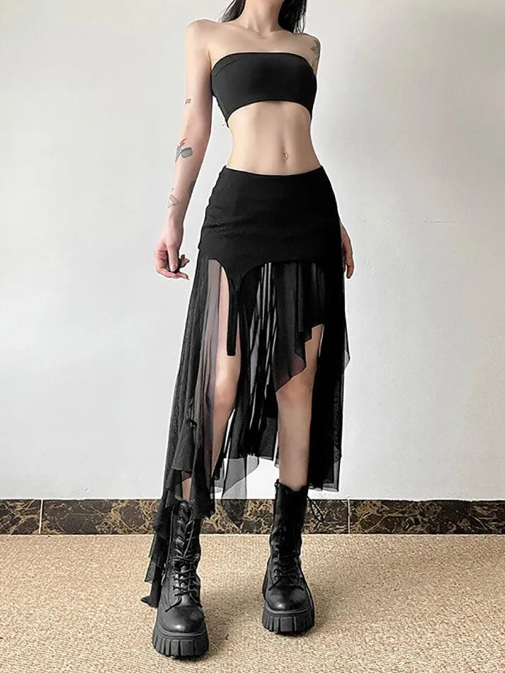 Goth Asymmetrical Mesh Mini Skirt