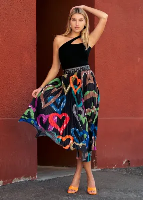 Graffiti Heart Pleated Skirt