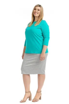 Heather Grey Plus Size Cotton Below Knee Length Pencil Skirt 'Dallas'