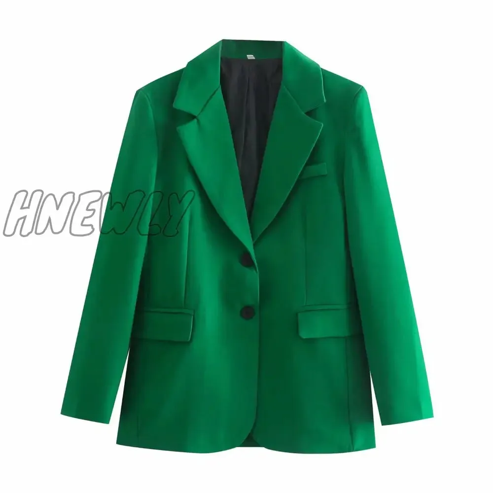 Hnewly Women's Sets Blazers Office Elegant Ladies Workwear Outfit Female Pocket Jacket Green Coat Two Piece Suit Button Loose Blazer