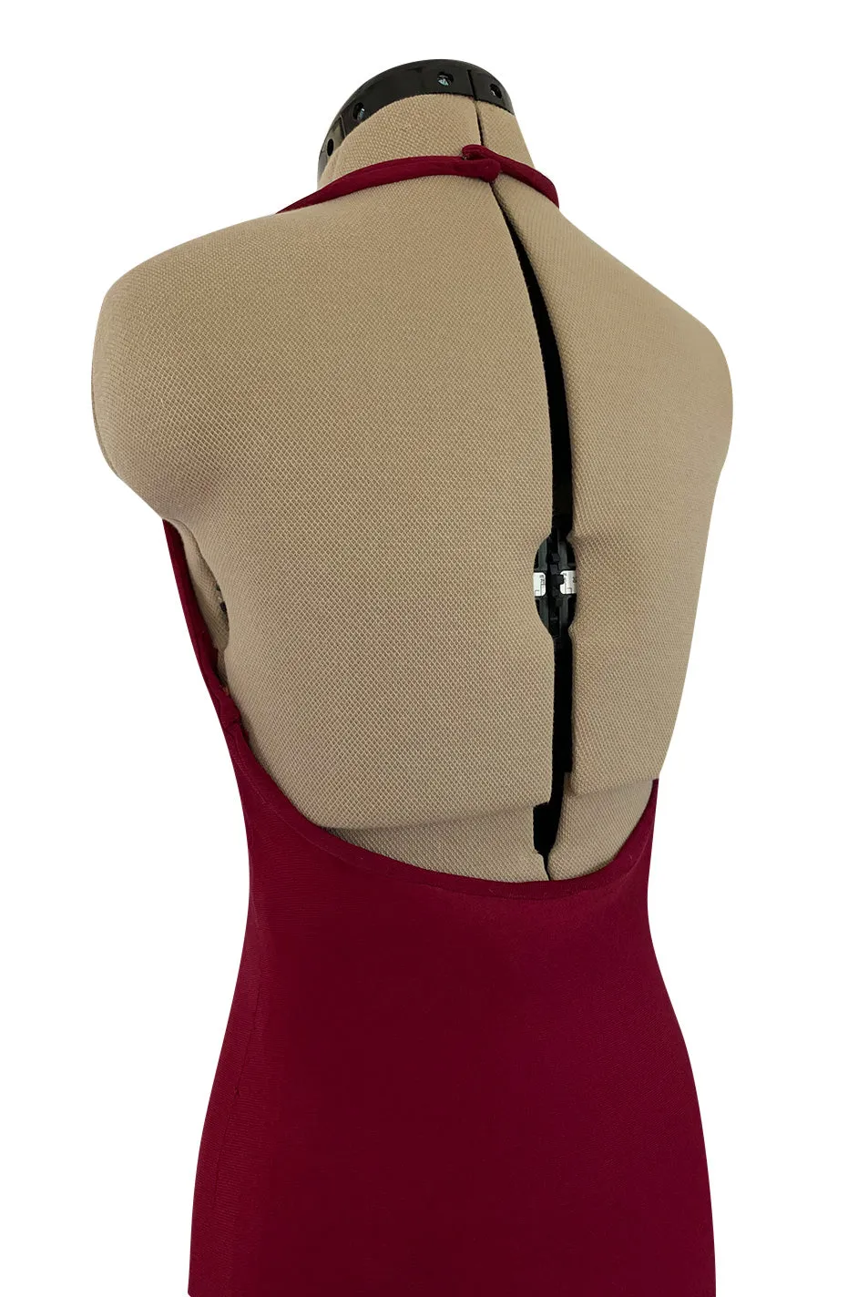 Important 1975 Halston Couture Deep Burgundy Front Wrap & Tie Silk Jersey Plunge Dress