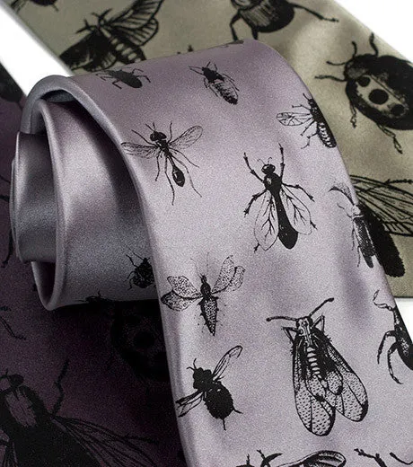 Insects Silk Necktie. Bug Print Tie