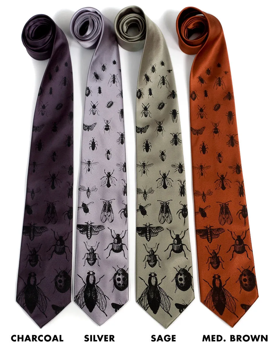 Insects Silk Necktie. Bug Print Tie