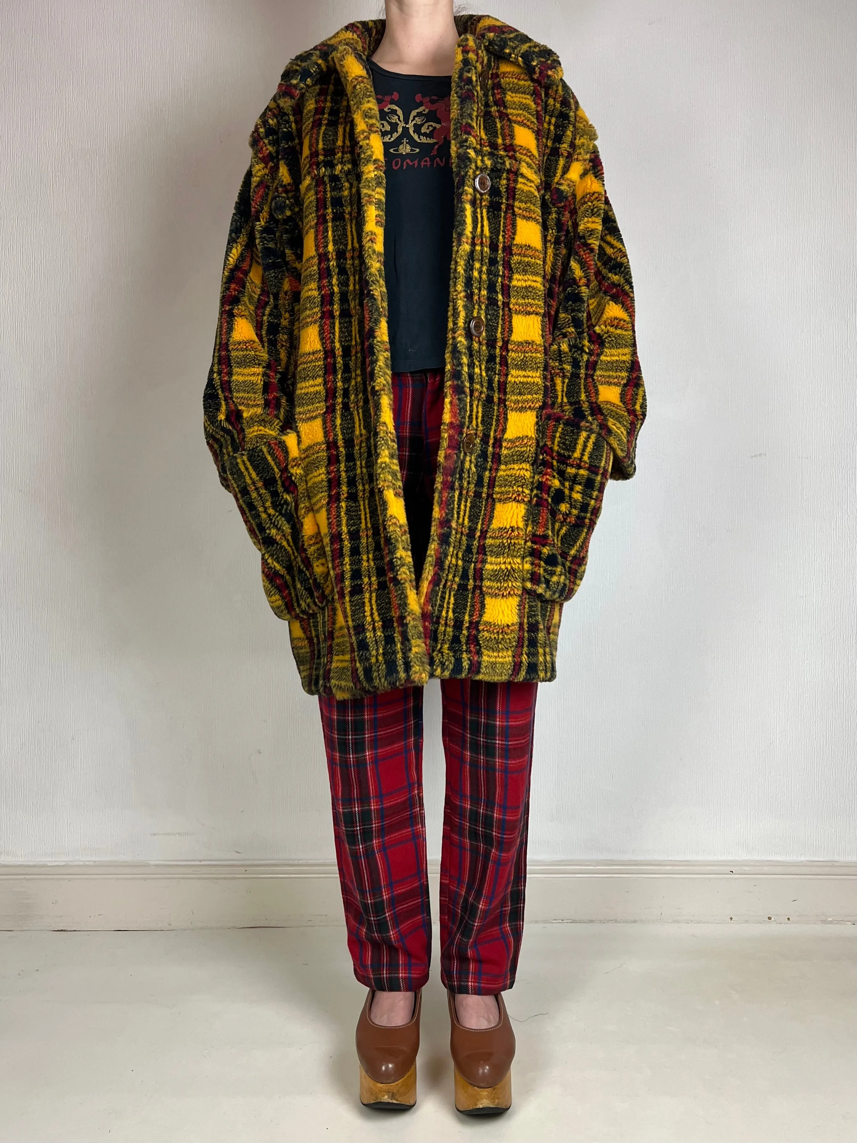 Junior Gaultier F/W 1994 tartan faux fur coat