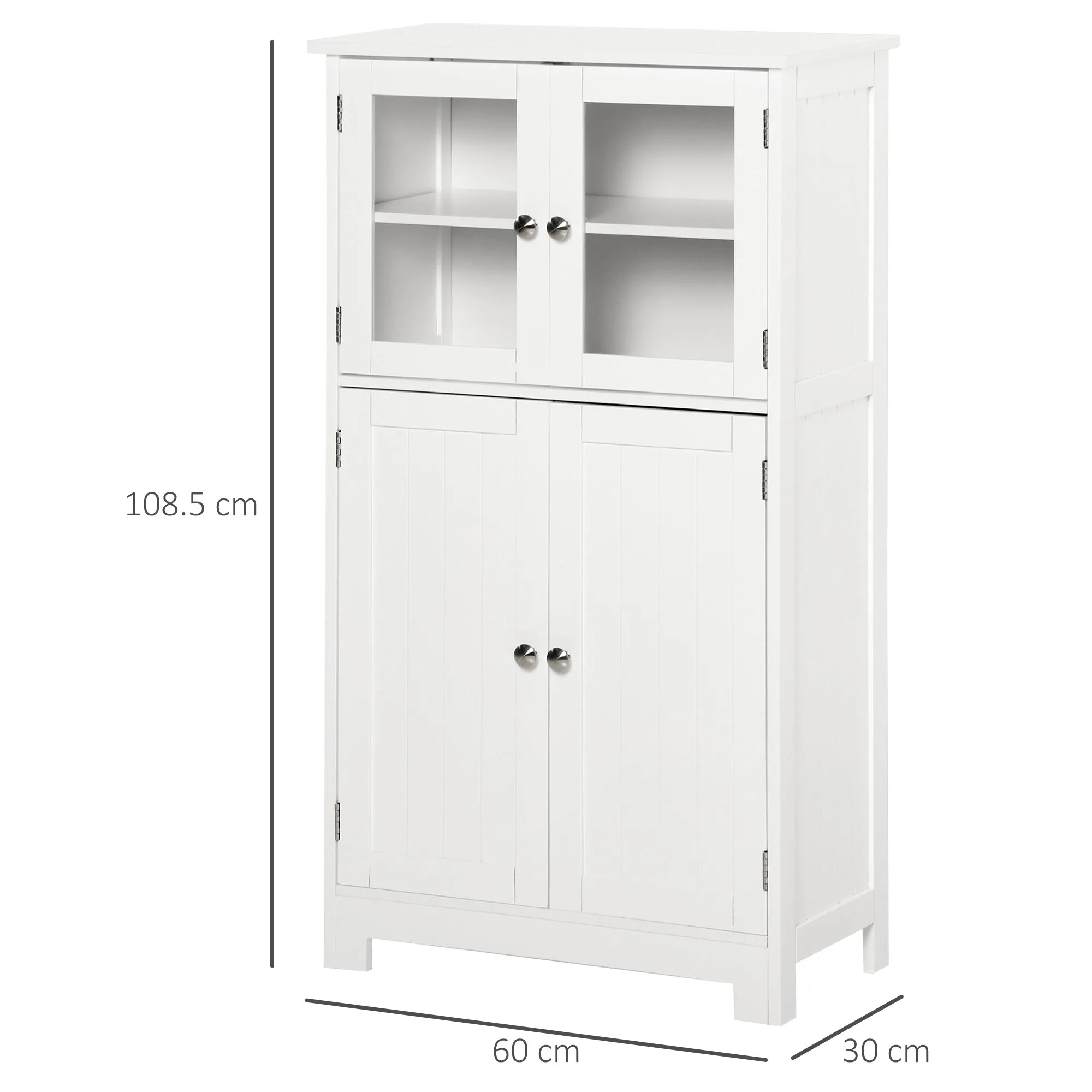 Kleankin Bathroom Floor Storage Cabinet with Tempered Glass Doors and Adjustable Shelf, Free Standing Organizer for Living Room Entryway, White