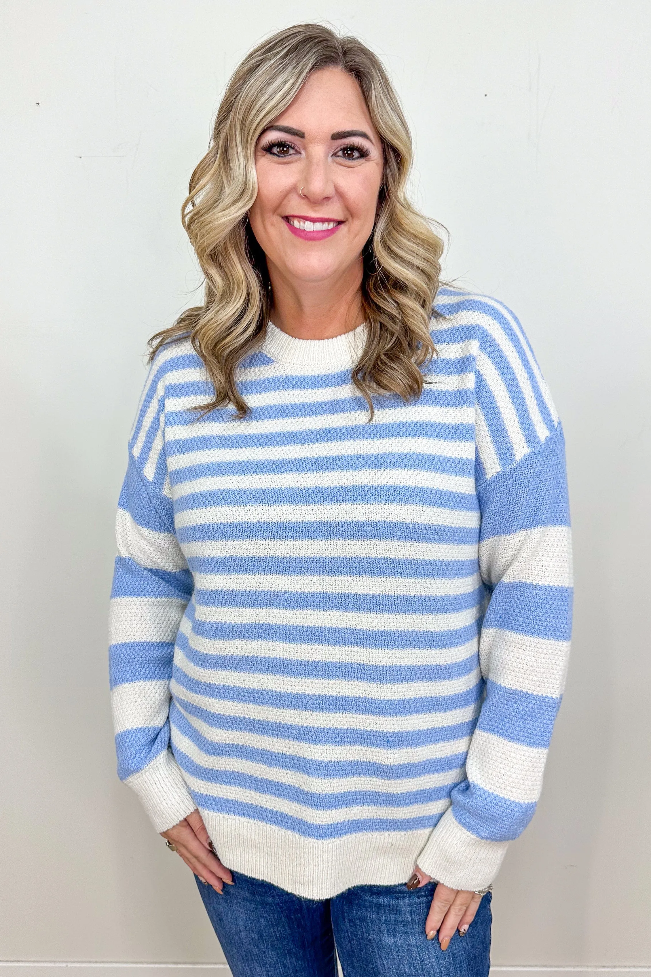 Knit Blue & Ivory Stripe Sweater