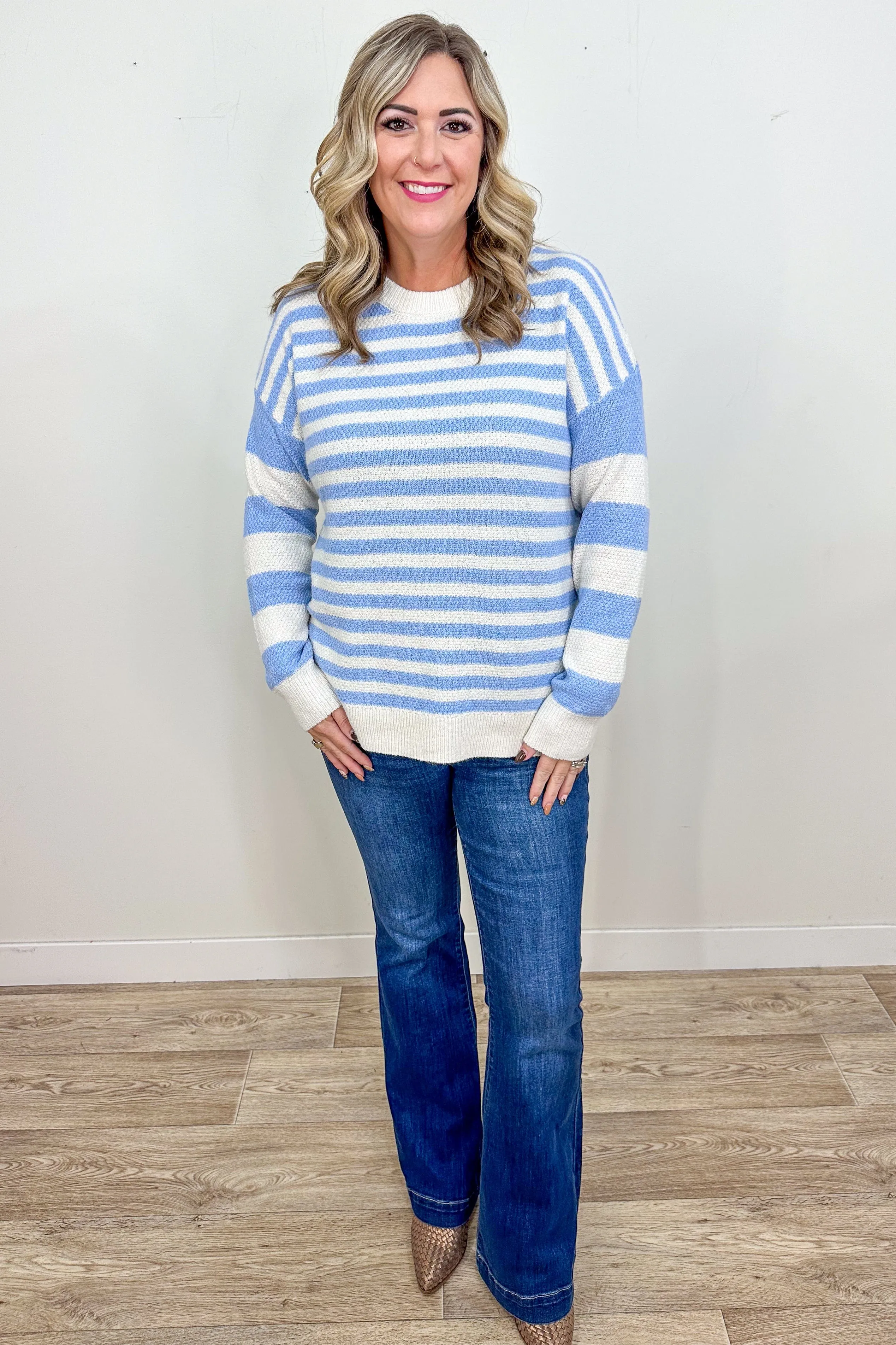 Knit Blue & Ivory Stripe Sweater