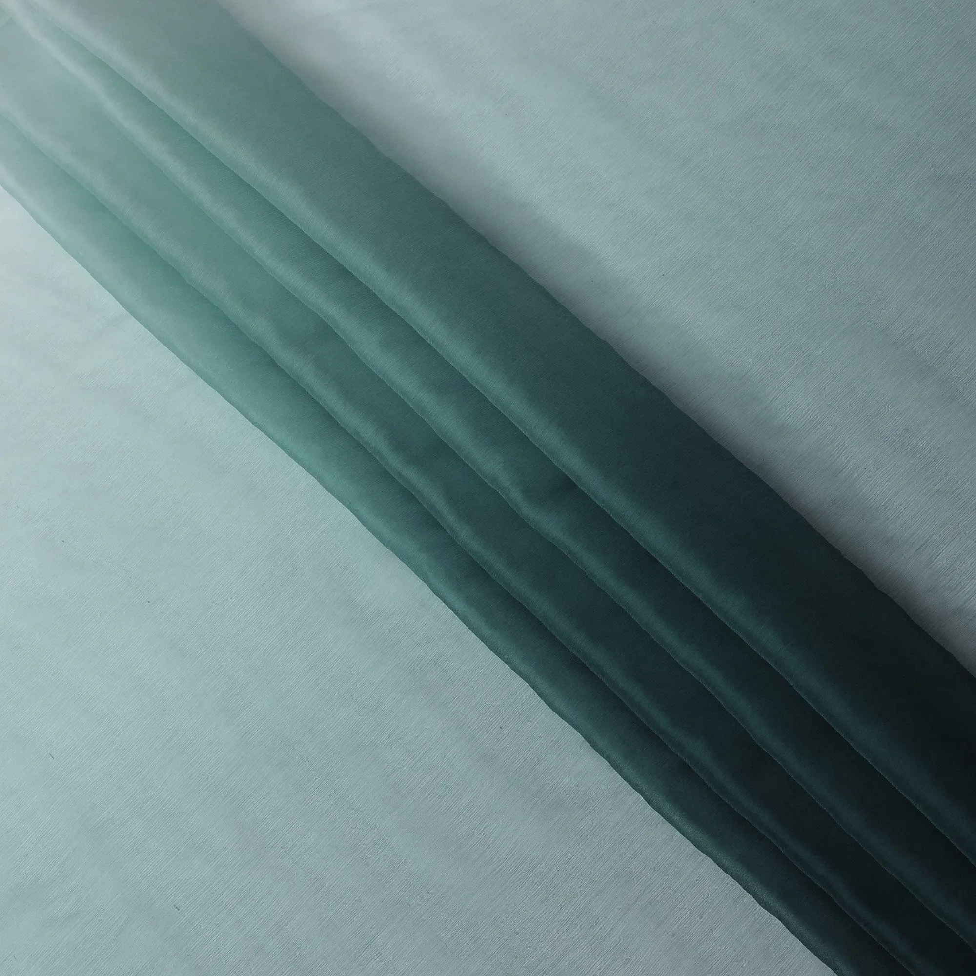 Laurel green to bottle green Premium pure silk chiffon fabric in ombre design-D15487