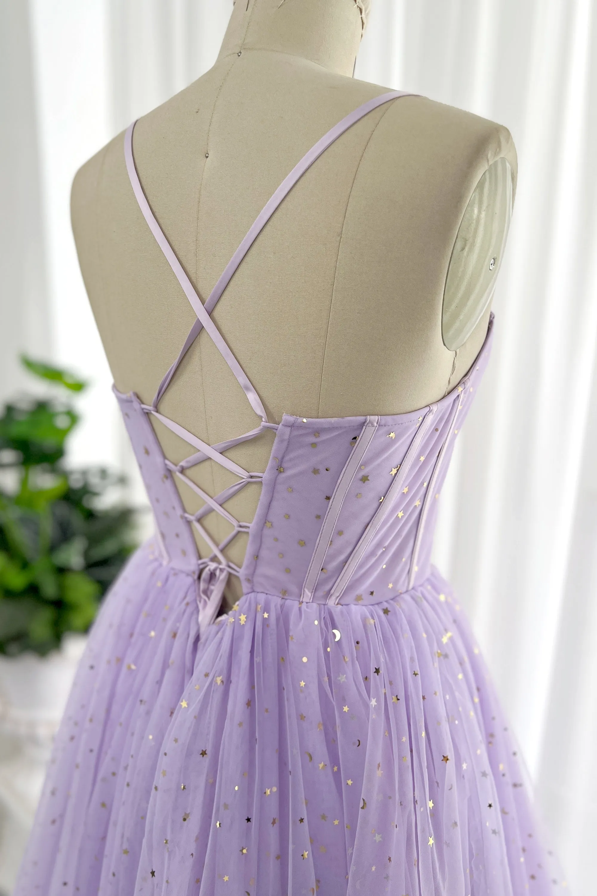 Lavender Corset Sweetheart Neckline Tulle Prom Dress