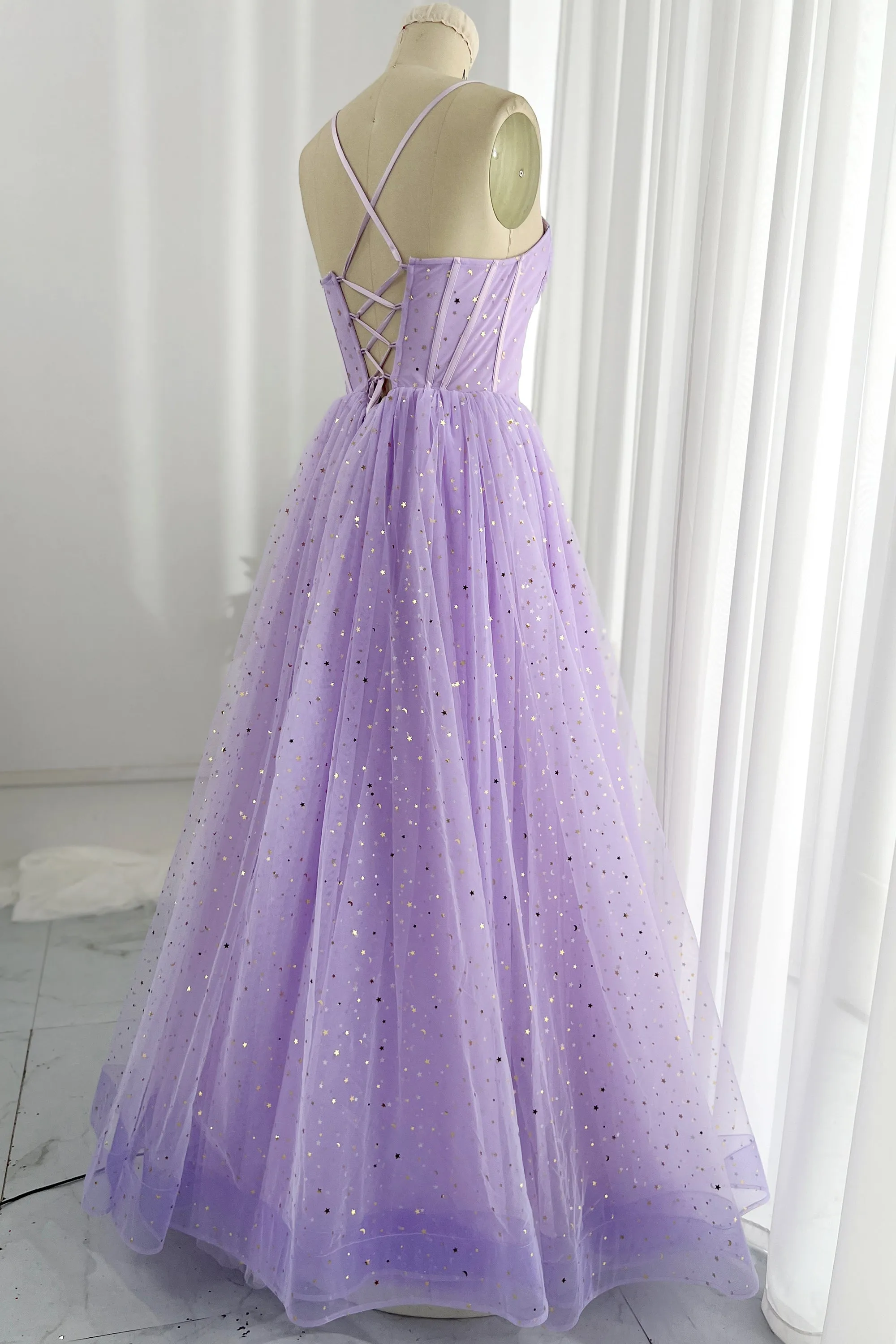 Lavender Corset Sweetheart Neckline Tulle Prom Dress