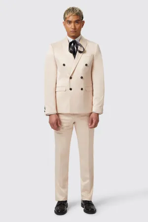 Lewis Skinny Fit Double Breasted Beige Sateen Suit