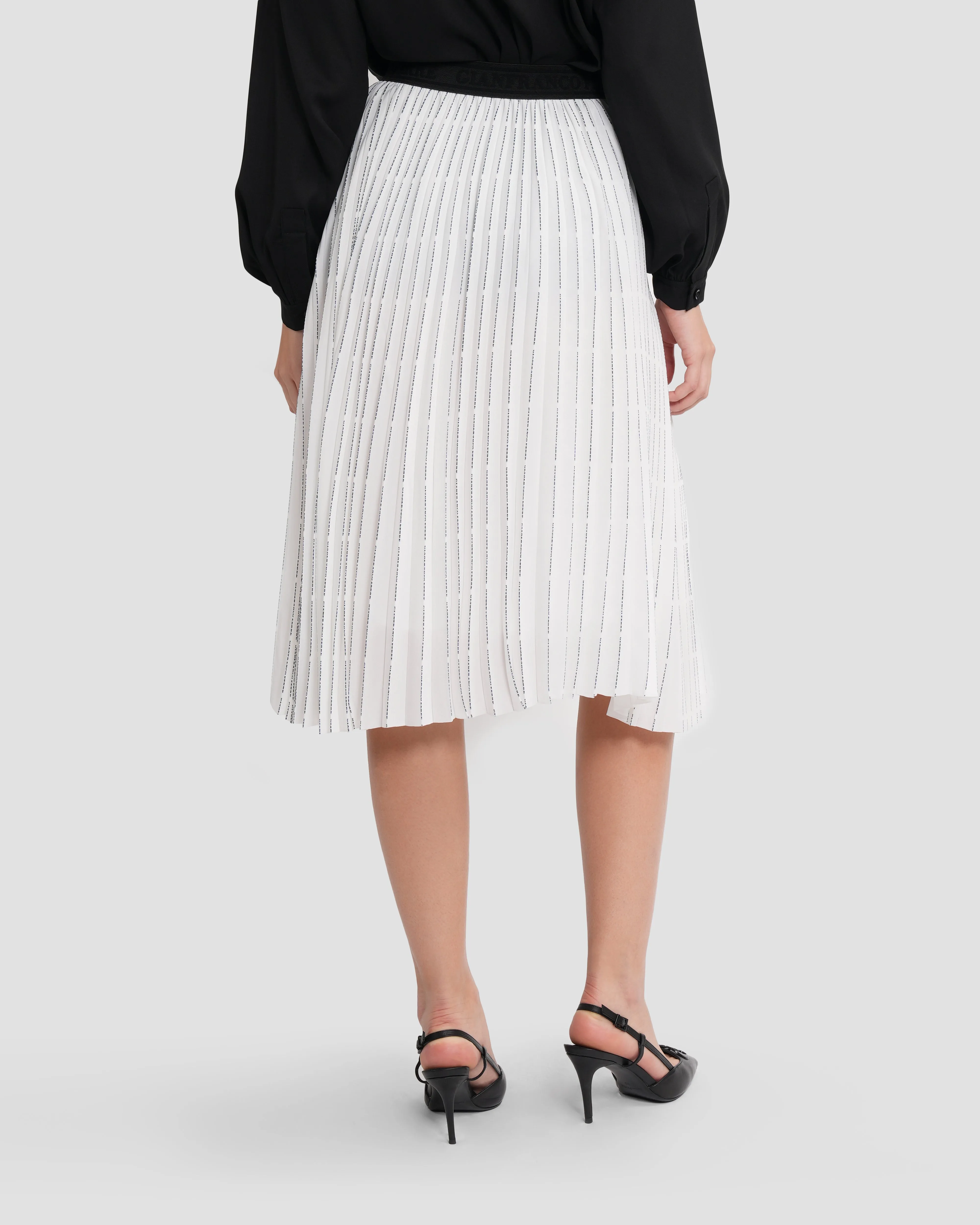 Logo Print Pleated Midi Skirt