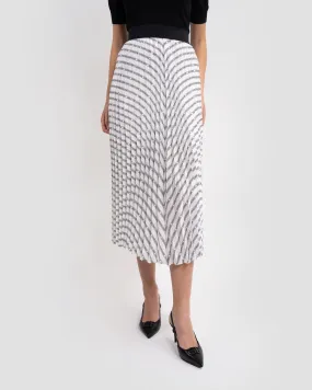 Logo Striped Pleated Midi Skirt