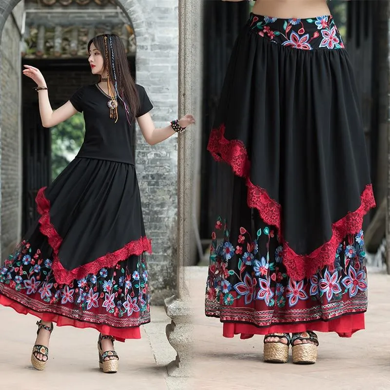 Lolita Asymmetrical Floral Maxi Skirt