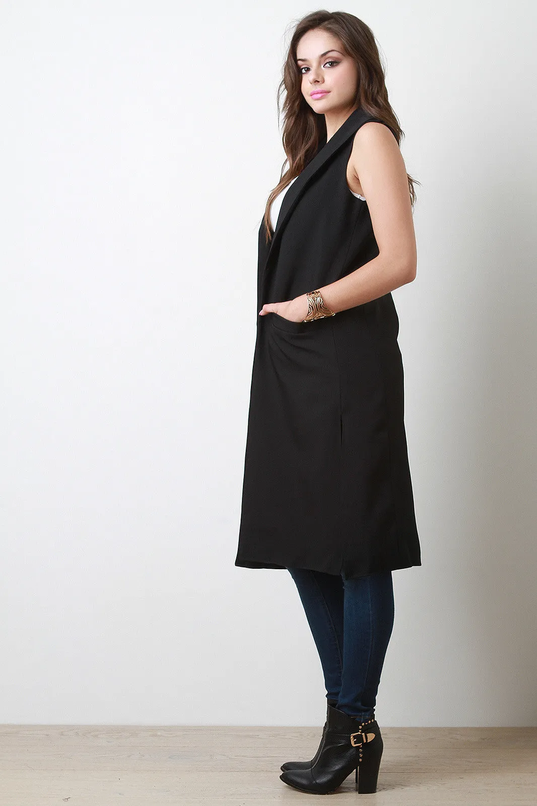 Long Line Sleeveless Blazer Vest