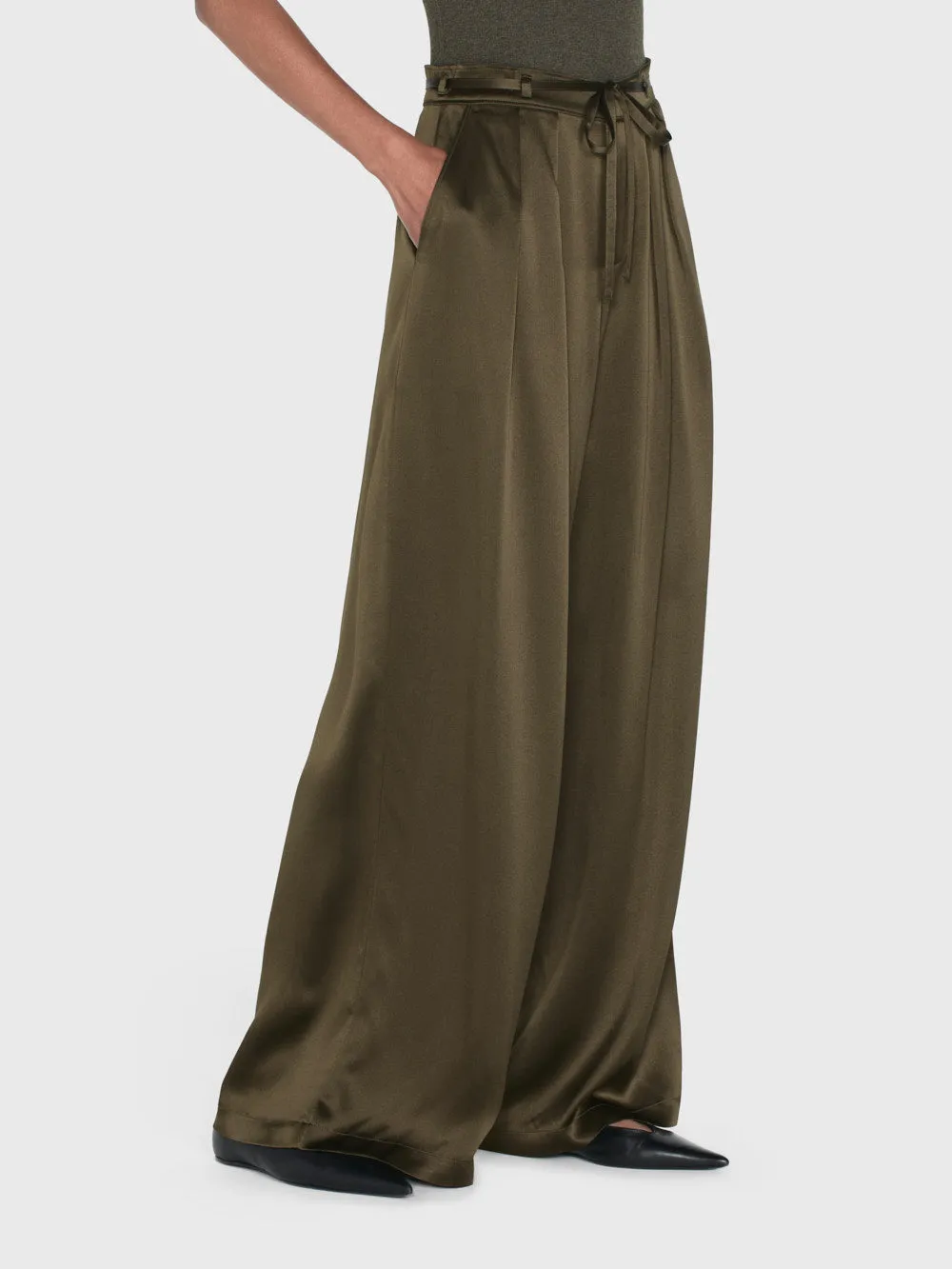 Long Silk Trouser -- Rich Military