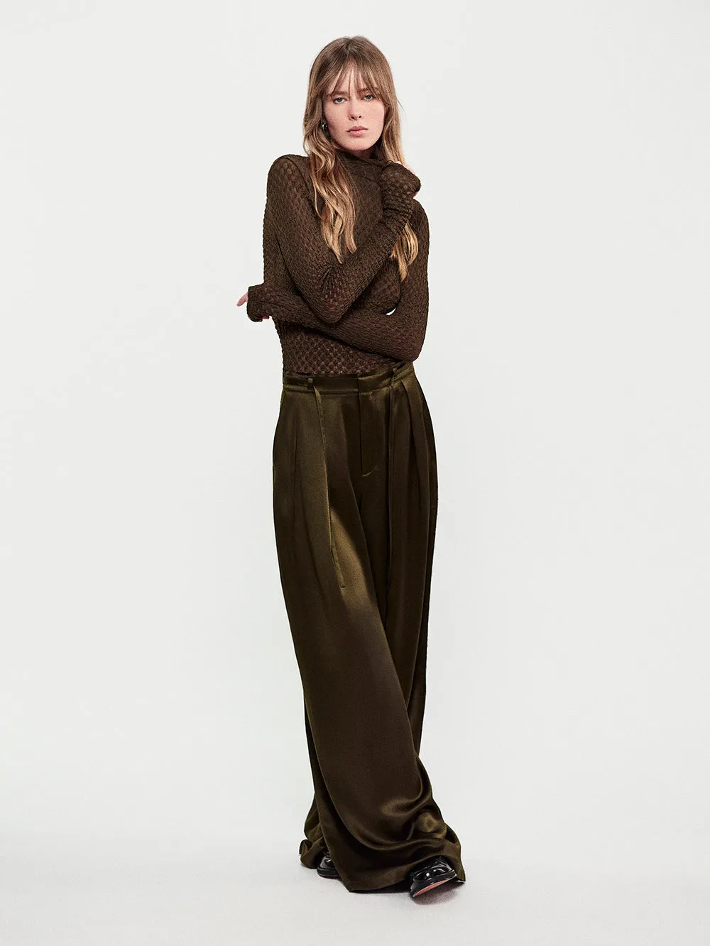 Long Silk Trouser -- Rich Military