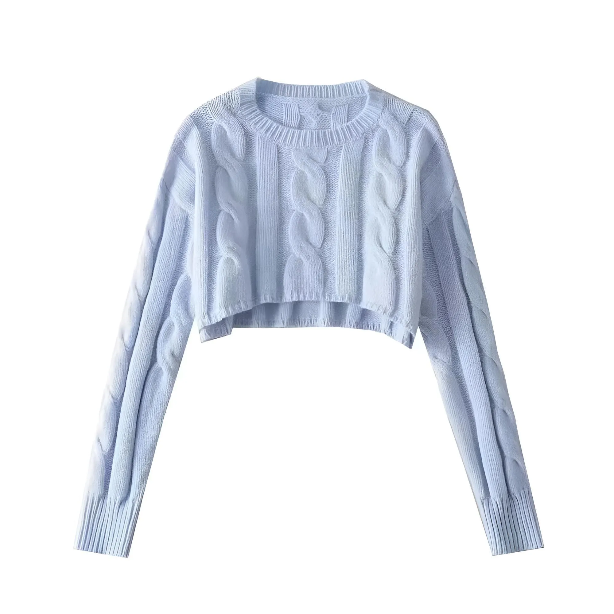 Long Sleeve Top Women's Fashion Cropped Sweater Preppy Pullover Short Sweater