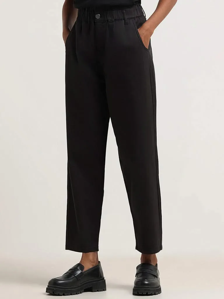 LOV Black Pleated Cotton Blend Pants