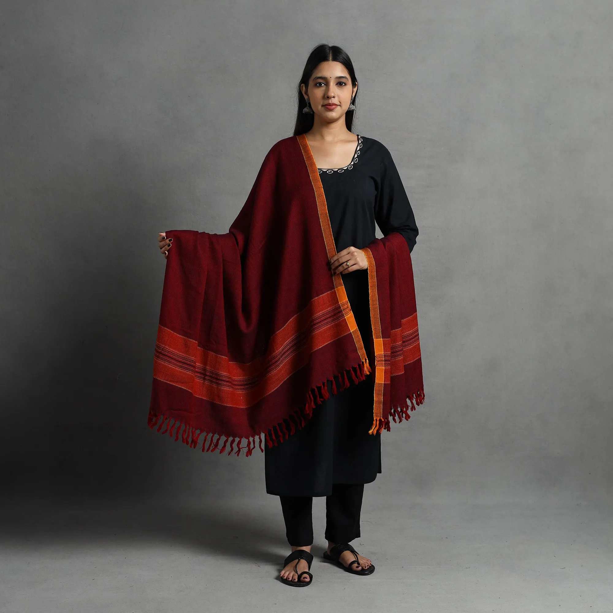 Maroon - Kumaun Handwoven Pure Merino Wool Shawl for Women 67