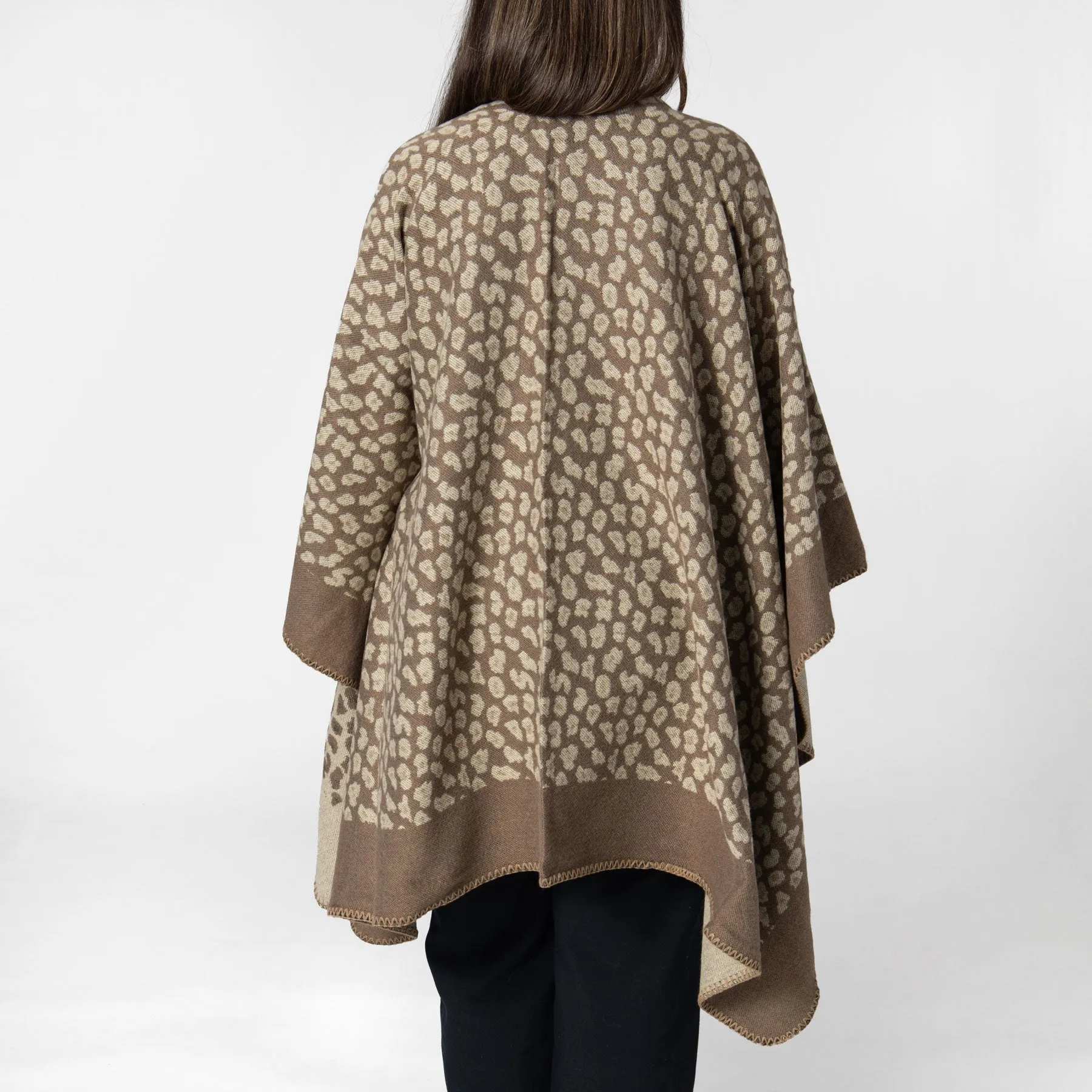 Marybeth - Womens Jacquard Leopard Open Front Poncho