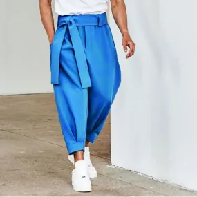 Men's Baggy Pants Casual Streetwear Belt High Quality Pure Color Joggers Fashion Harem Pants