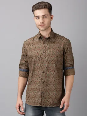 MEN'S KHAKI PRINT SLIM FIT SHIRT