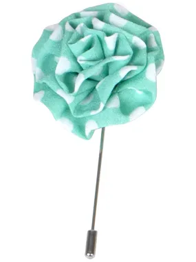 Men's Mint Polka Dots Flower Lapel Pin Boutonniere for Suit