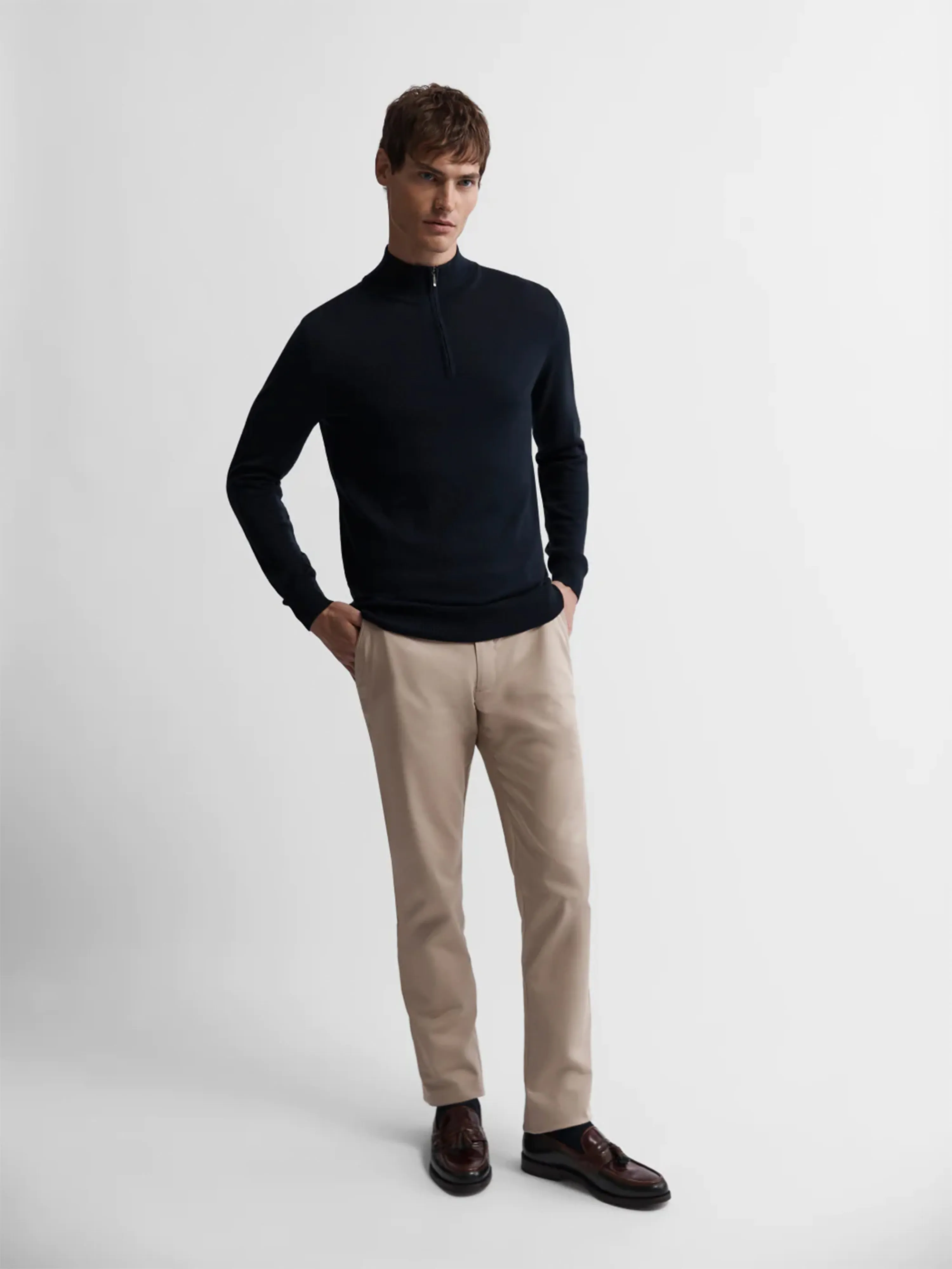 Merino Wool Quarter-Zip Jumper - Navy