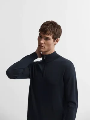 Merino Wool Quarter-Zip Jumper - Navy