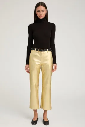 Metallic Gold Leather Cropped Trousers