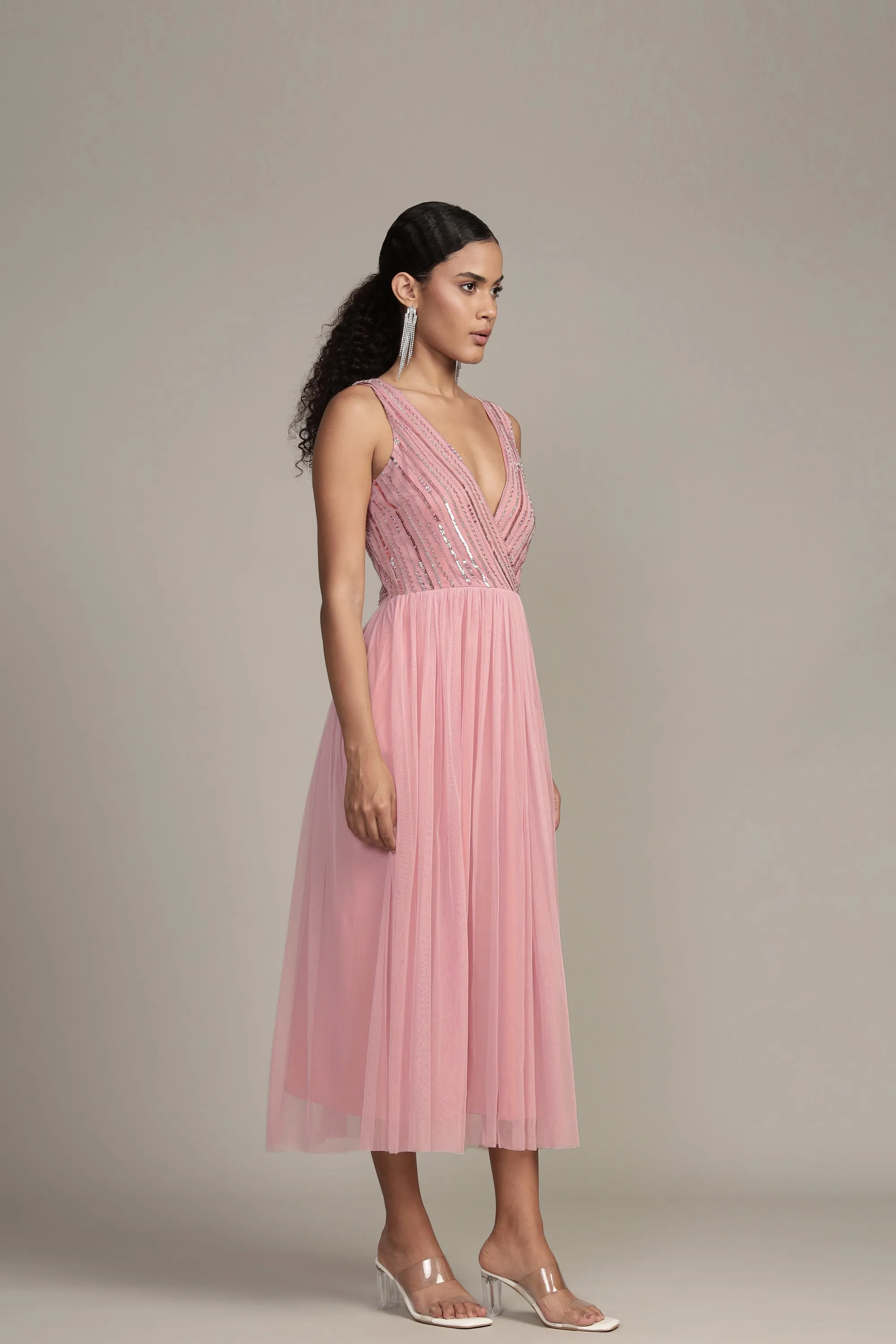 Millie Midi Embellished Dress in Pink