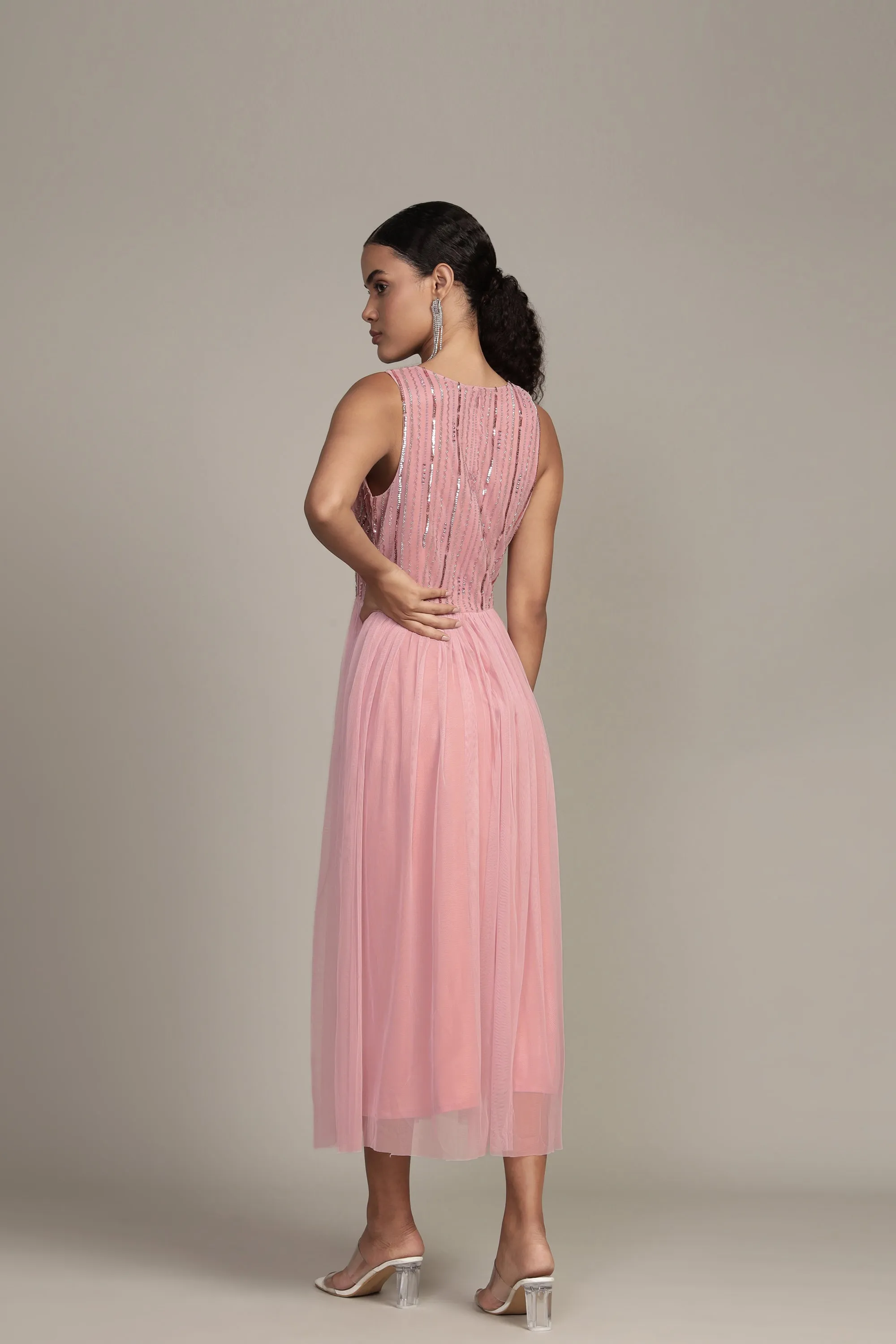 Millie Midi Embellished Dress in Pink