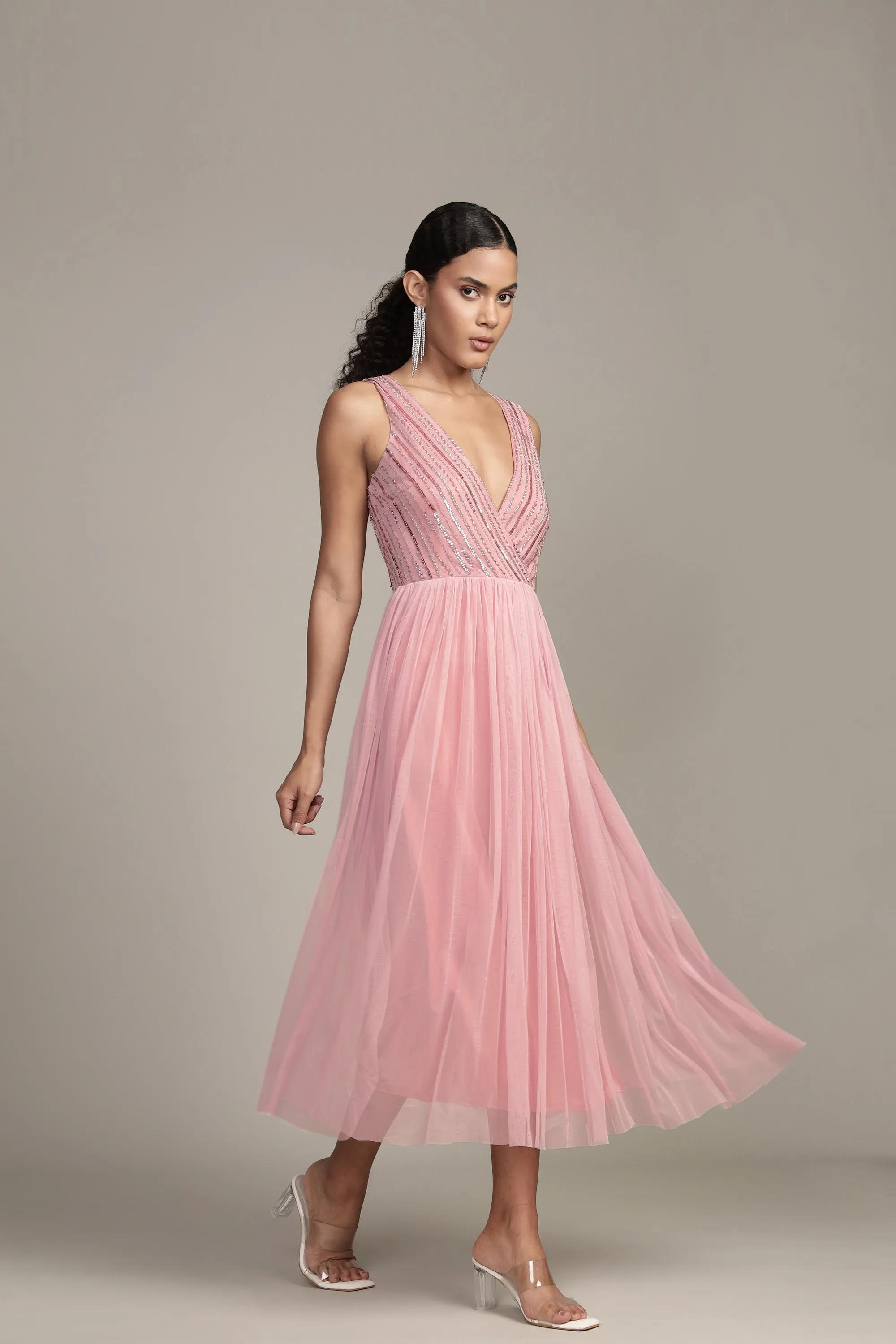 Millie Midi Embellished Dress in Pink