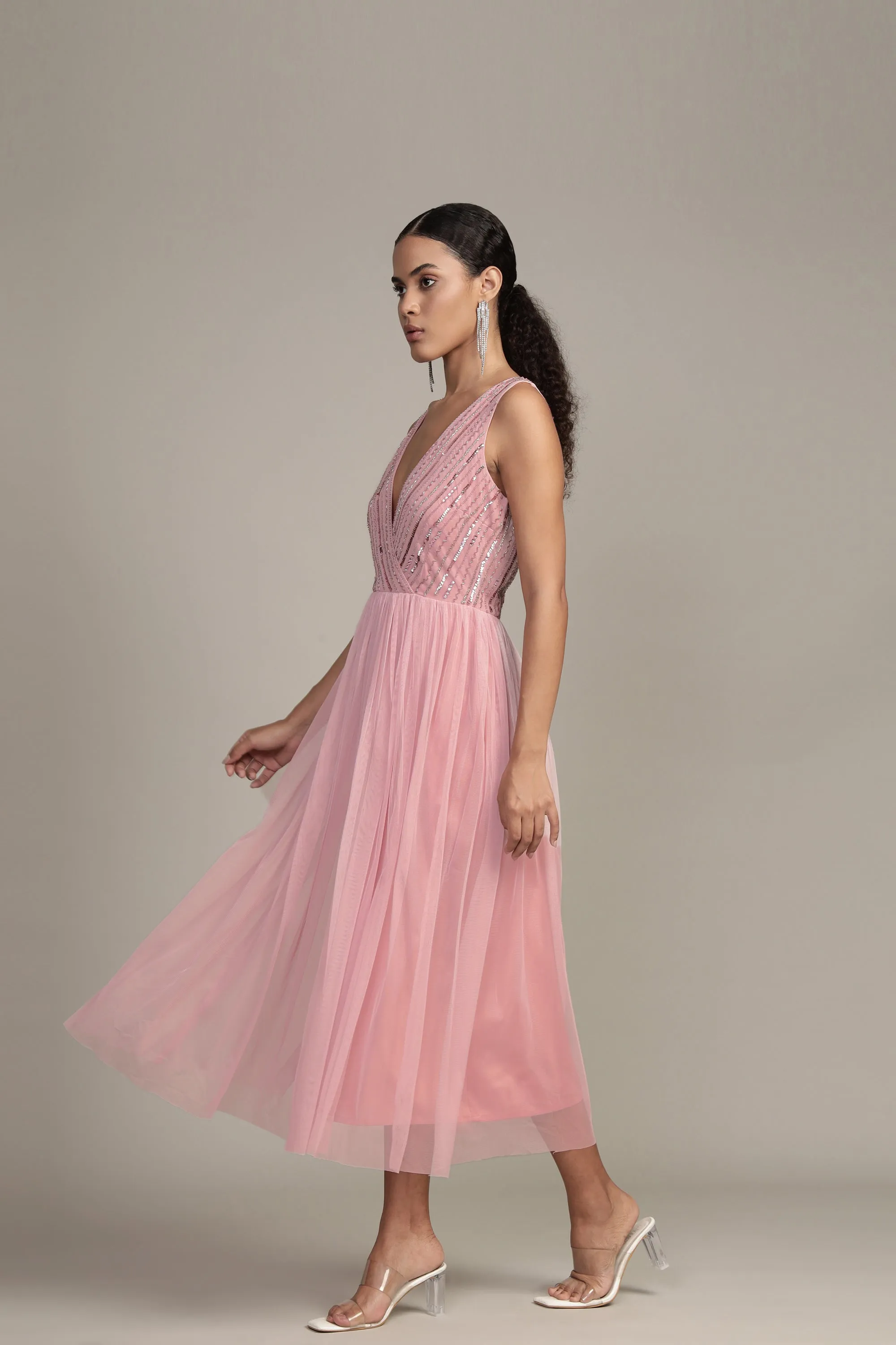 Millie Midi Embellished Dress in Pink