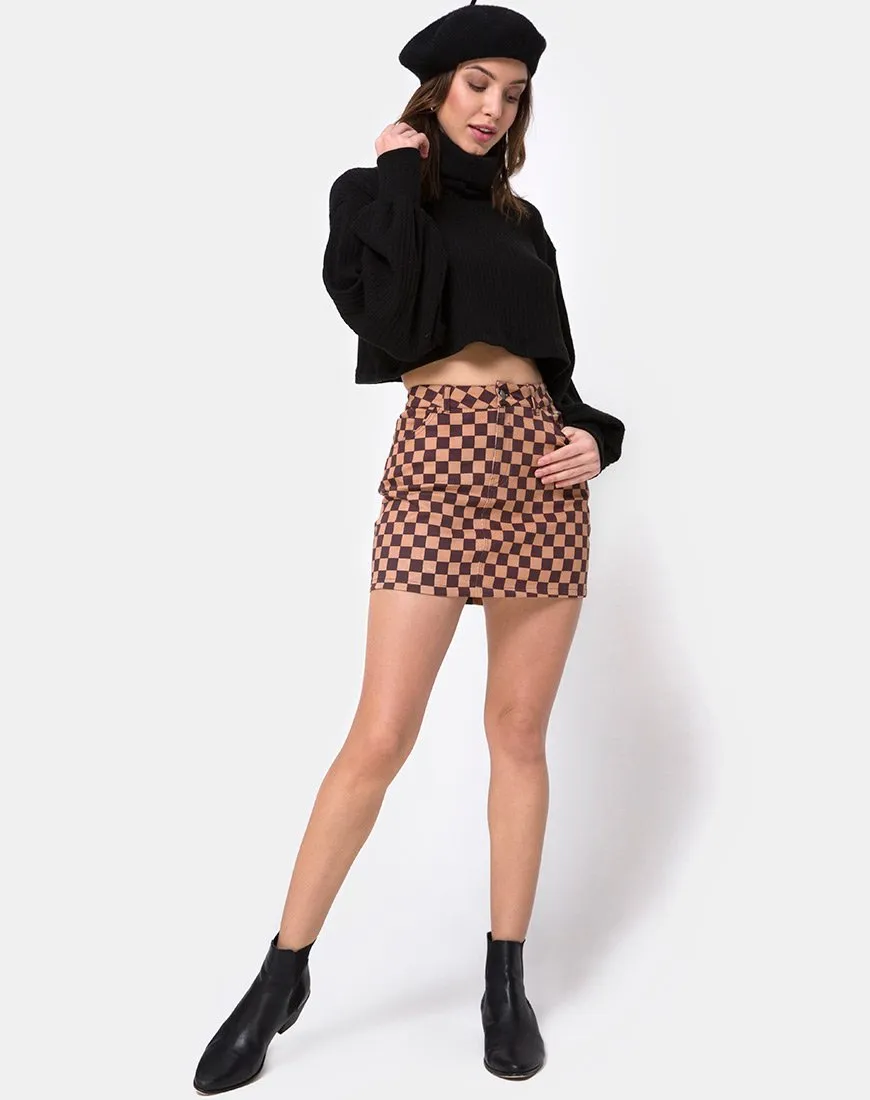 Mini broomy Skirt in Checkerboard Tan