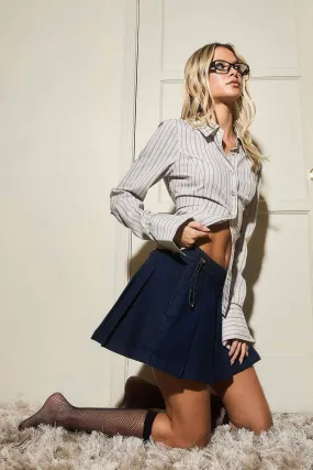 Mini Pleated Denim Skirt