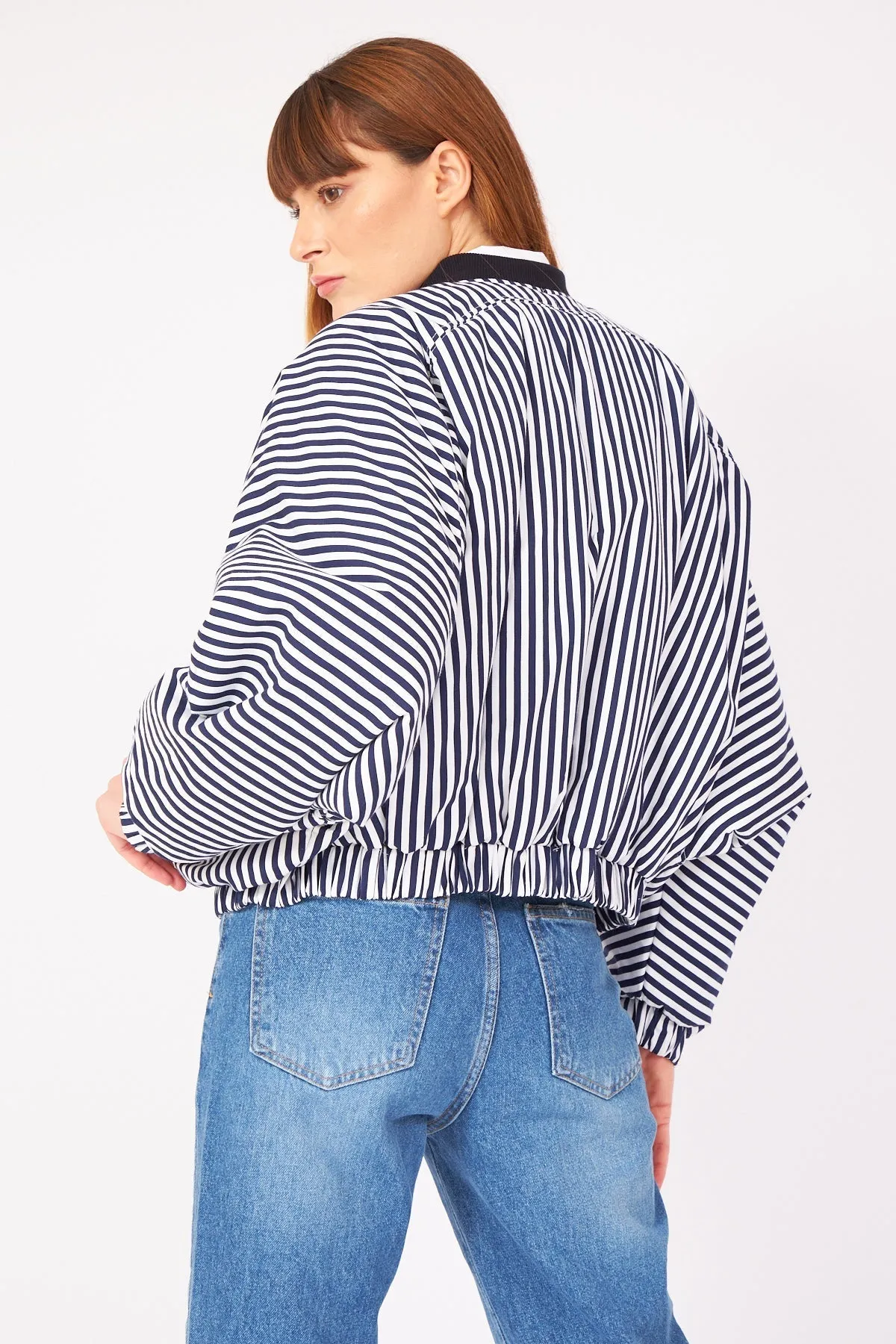 Navy Blue Striped Bomber Jacket