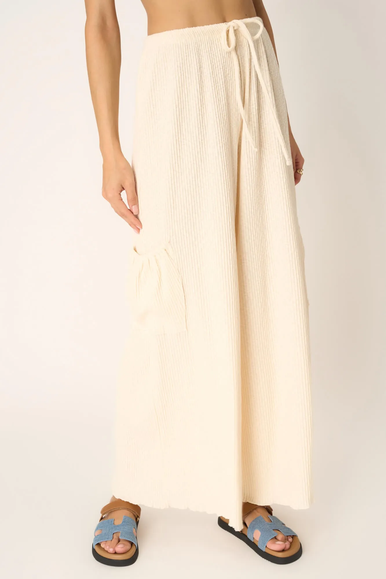 Never Better Textured Wide Leg Pant - Oat Milk