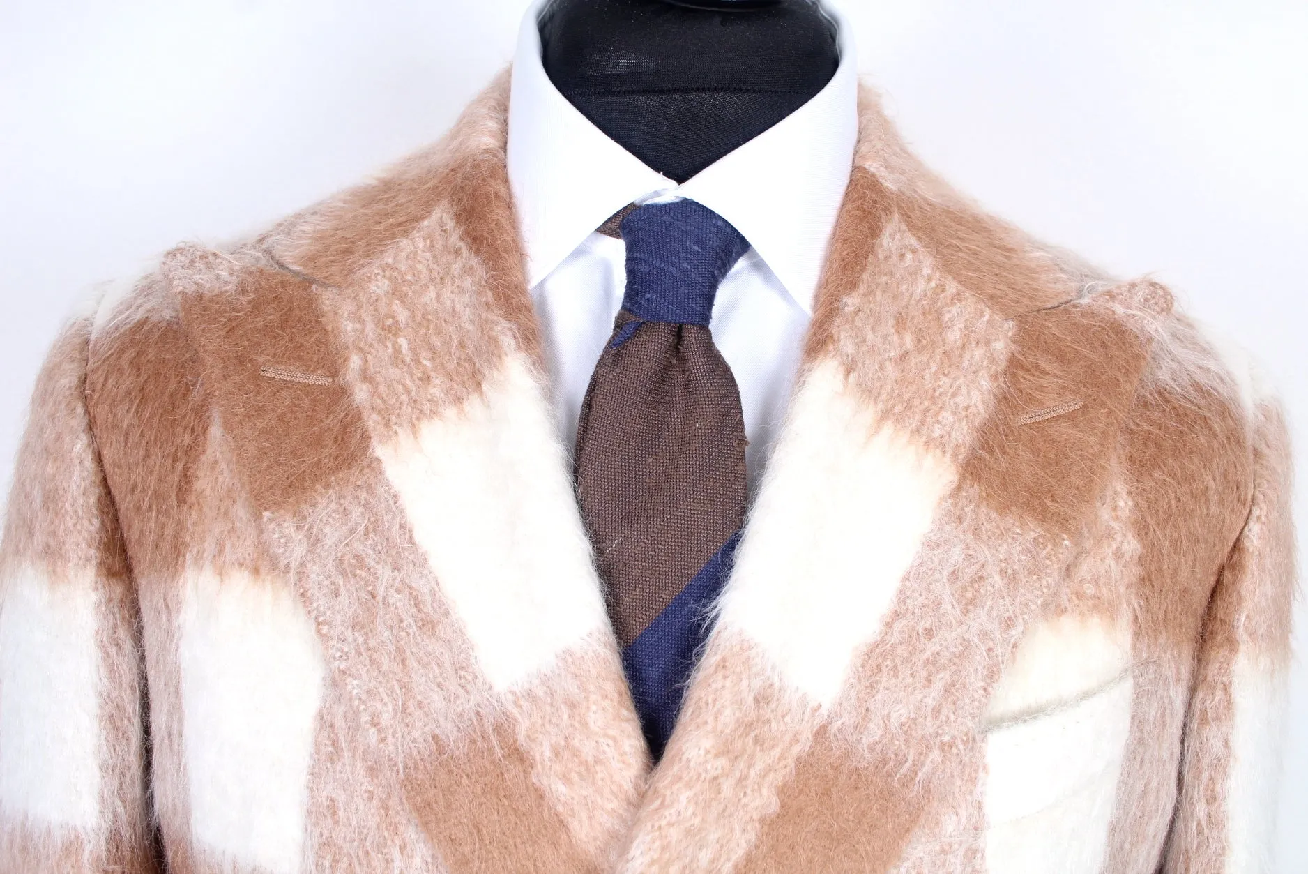 New Suitsupply Bleecker Brown Plaid Super Furry 58% Alpaca DB Coat - Size 38R