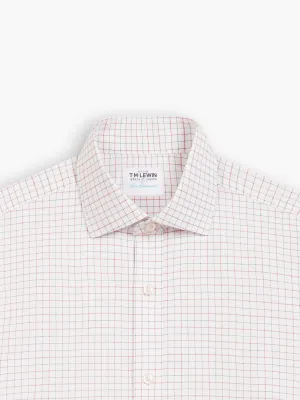 Non-Iron Navy & Red Double Check Oxford Slim Fit Single Cuff Classic Collar Shirt