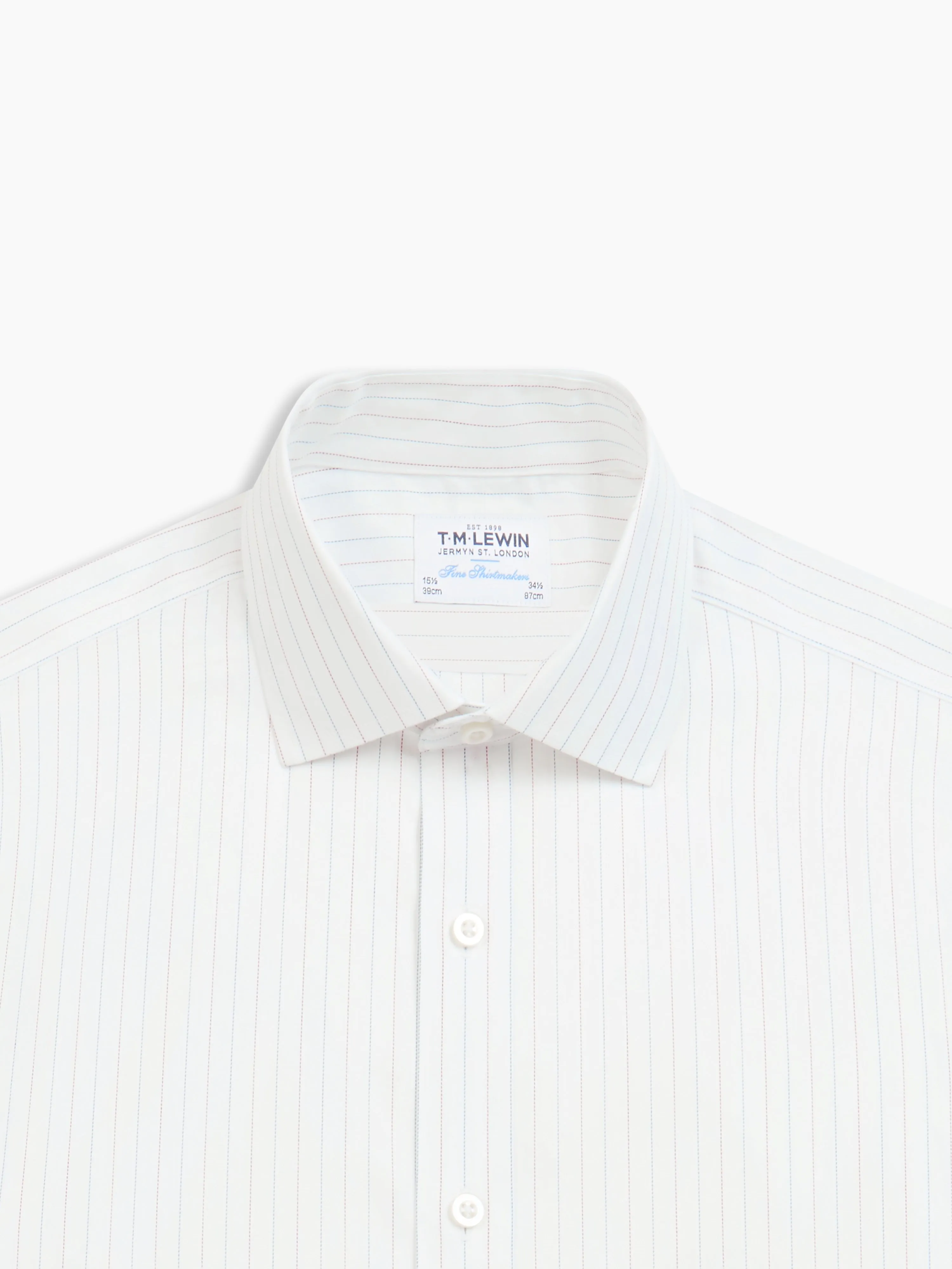 Non-Iron Navy & Red Fine Stripe Herringbone Slim Fit Single Cuff Classic Collar Shirt