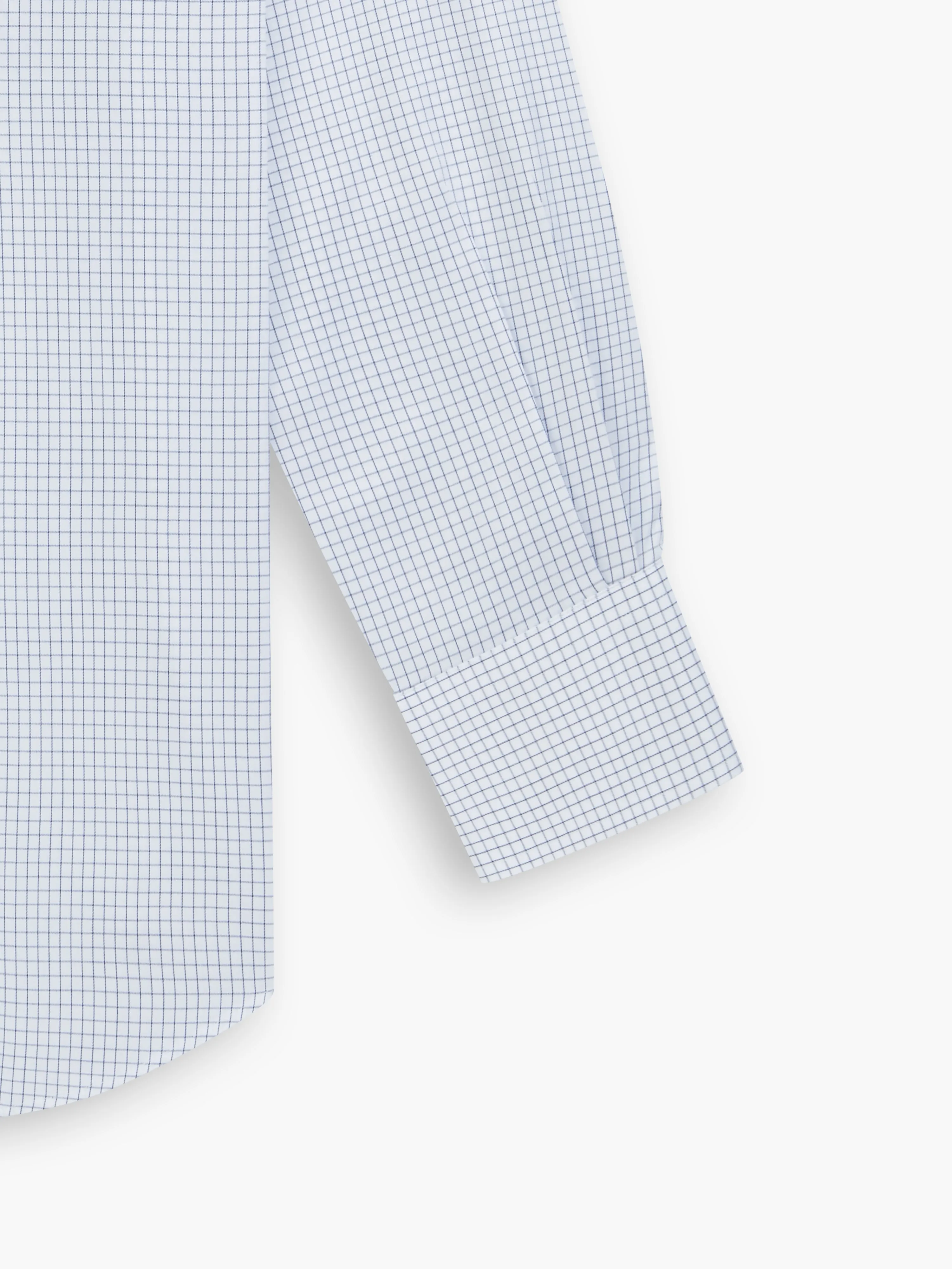 Non-Iron Navy Blue Grid Check Twill Fitted Single Cuff Classic Collar Shirt