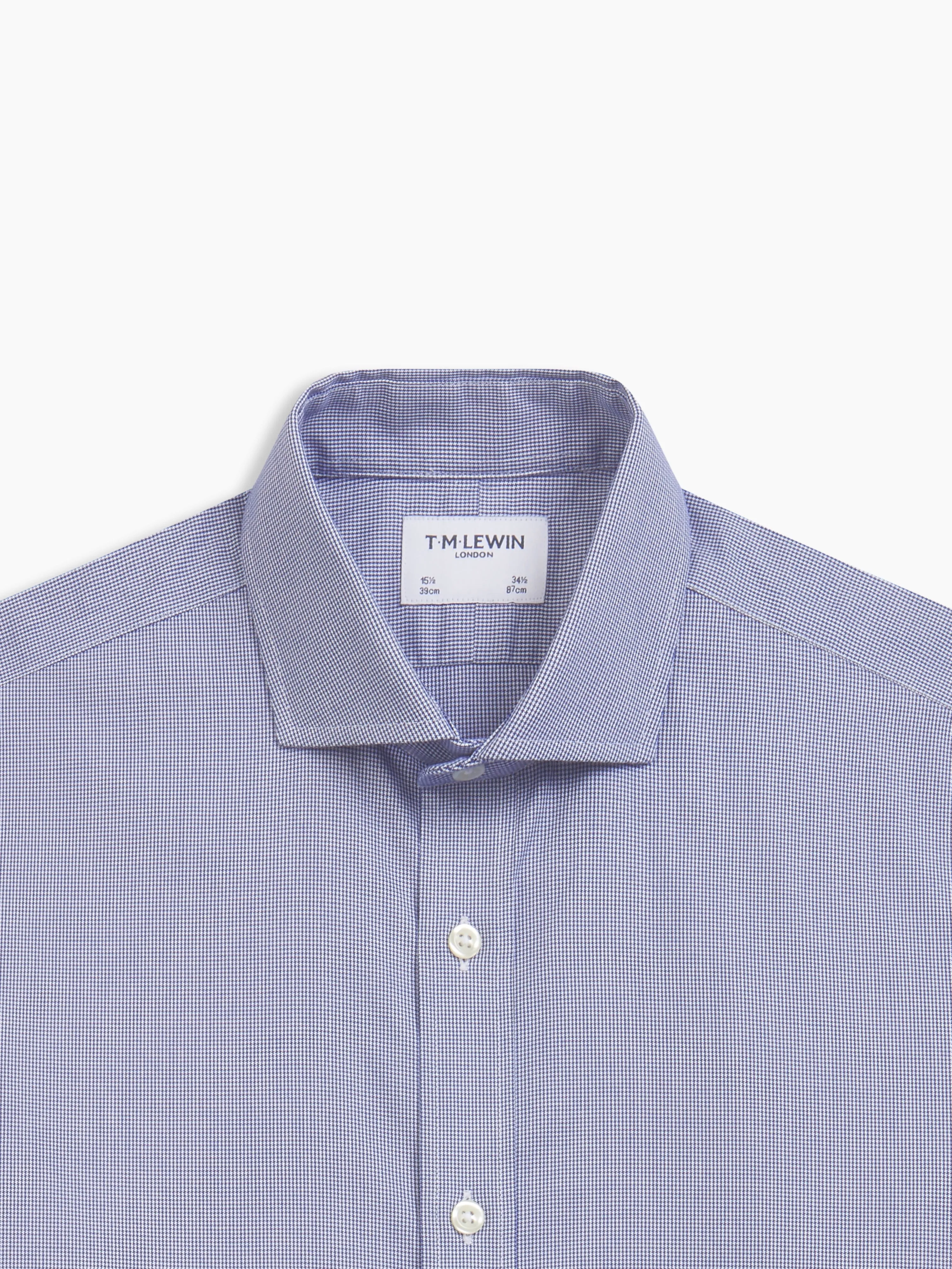 Non-Iron Navy Blue Micro Dogtooth Plain Weave Slim Fit Single Cuff Semi Cutaway Collar Shirt