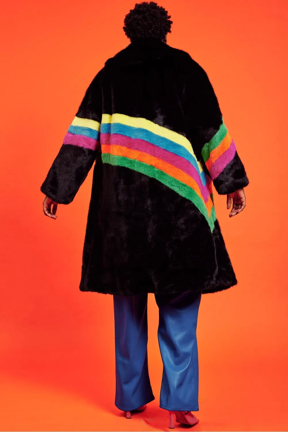 Nyx Faux Fur Rainbow Stripe Coat