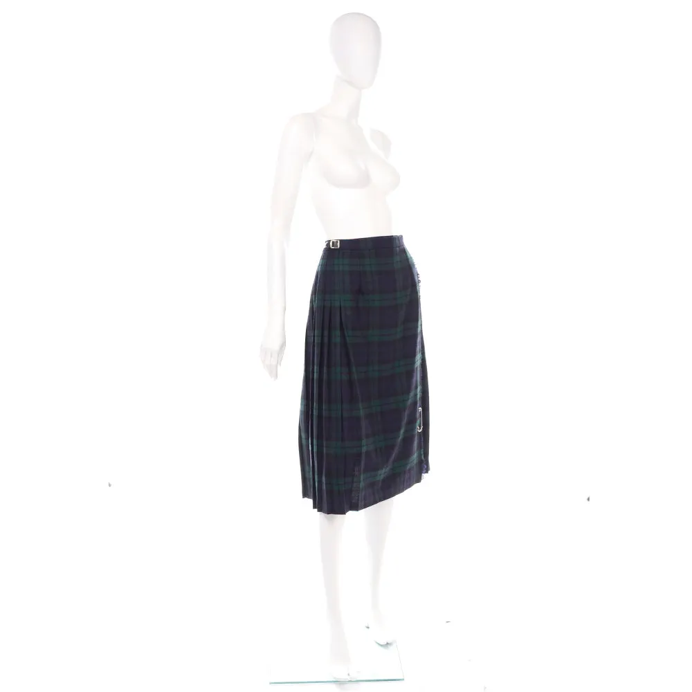 O'Neil of Dublin Green Tartain Plaid Wool Irish Kilt Midi Skirt